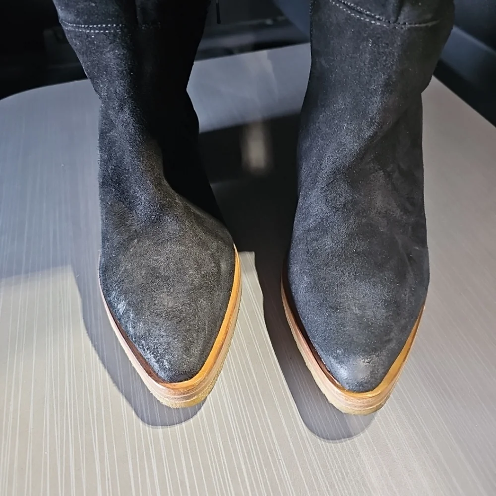 Free People Banks Over the Knee Black Suede Boots 37.5 (US‎ 7) EUC/NWOT $368